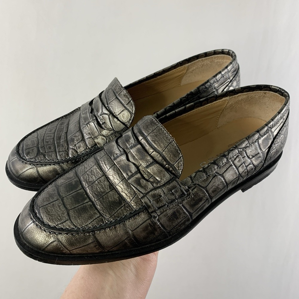 Boemos‎ Womens Croc Embossed Leather Penny Loafers Shoes EU 39 US 8-8.5 Italy